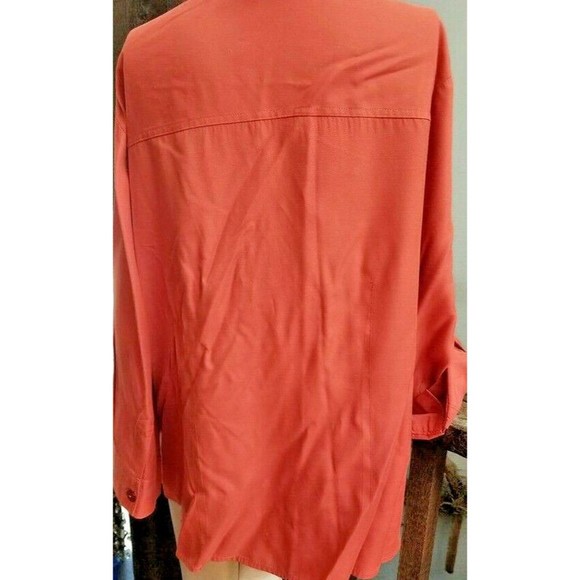 Cato Women Size 18/20 Womens Pearlized Button Front Roll Tab Sleeve Orange - Picture 3 of 7